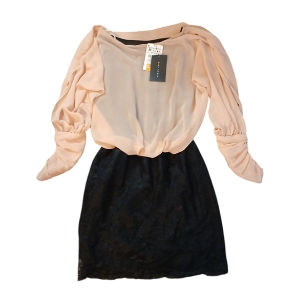 ZARA Bicolor Mini Dress Black Skirt and Blush Pink Sheer Blouse Outfit sz Medium - Picture 11 of 11